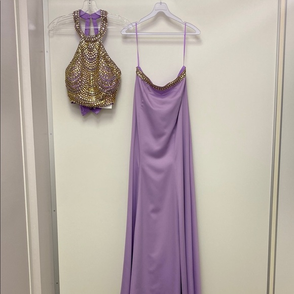 Lavender Gown with Gold Embellished Top - Picture 1 of 6